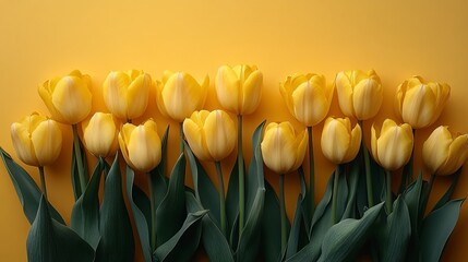 Obraz premium Beautiful Yellow Tulips Spring Flowers Floral Background Nature Photography Bright Yellow Blooming Tulips Springtime Botanical Image Fresh Yellow 
