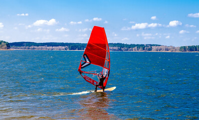 windsurfer swim on the sea surface