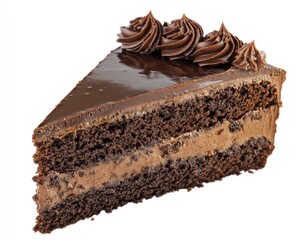 Chocolate Cake Slice with Ganache Isolated for Dessert or Birthday