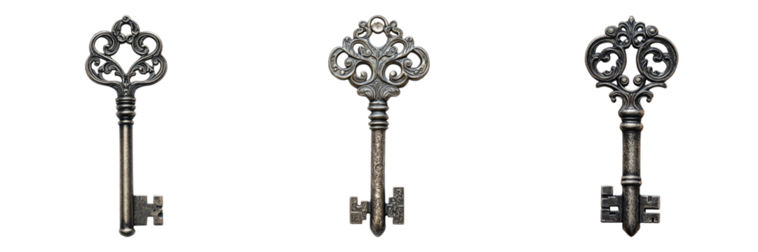 Vintage Keys Isolated on Transparent Background for Design Use