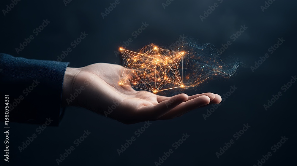 Aufkleber glowing network structure in hand