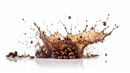 Fototapeta premium Coffee Bean Splash: A dramatic, photorealistic splash of coffee with coffee beans, capturing the dynamism and essence of the perfect coffee moment.