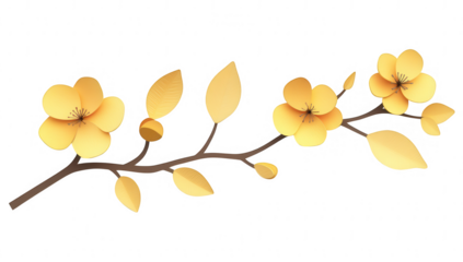 a stylized illustration of a branch featuring yellow paper flowers and leaves showcasing a vibrant and artistic representation of nature