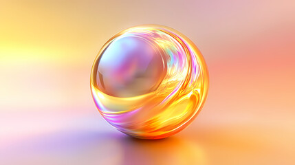 Iridescent gold foil wrapping around a sphere , shiny, metallic. Opalescent Wrap. Illustration