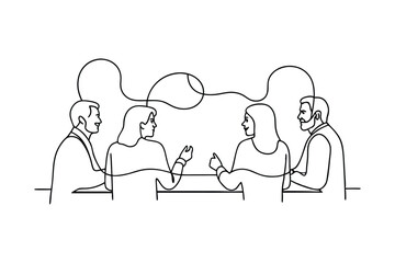 Online Drawing Business Meeting, Collaboration, Teamwork, Discussion, Strategy