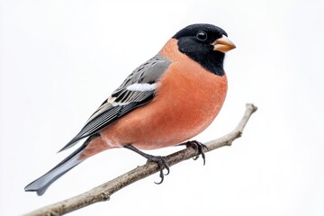 Fototapeta premium Eurasian Bullfinch Perched on a Branch Birdwatching in Winter