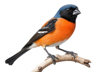 Orange and Black Bird Sitting on Branch Isolated on White Background