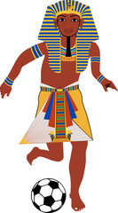 Old Egyptian pharaoh is running with a soccer ball. Vector image