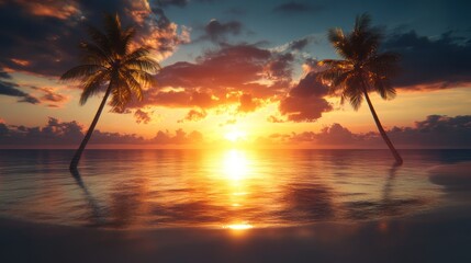 Spectacular Sunset over Tropical Paradise Beach
