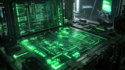 Fototapeta premium AI-powered futuristic supercomputer with glowing circles