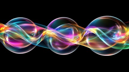 A conceptual image of molecular energy with vibrant neon spheres interconnected by glowing strands.