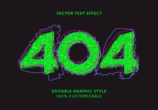 Green Neon Glitch 404 Error Font Distorted Text Effect
