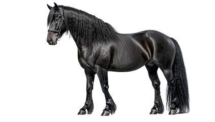 Fototapeta premium a majestic black horse stands elegantly against a white backgrou