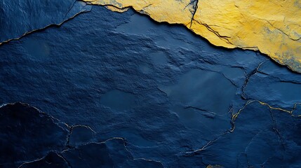 Fototapeta premium Abstract navy blue slate texture with vibrant yellow accents. Minimalistic design emphasizing natural patterns and contrast between deep blue and bright yellow. Clean, modern aesthetic.