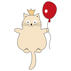 Nice cute fat funny cat with balloon flying on white background vector illustration
