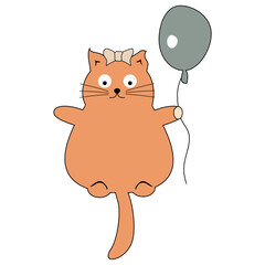 Nice cute fat funny cat with balloon flying on white background vector illustration