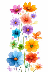 Obraz premium Vibrant colorful flowers bouquet, digital art, white background