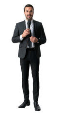 Reporter with microphone on transparent background