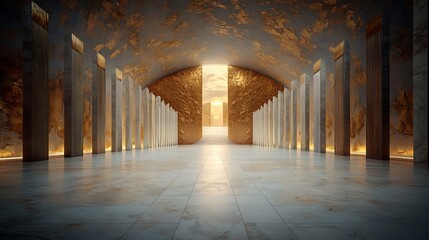 Grand hall golden walls marble floor architecture interior design