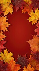 Fototapeta premium Autumn leaves frame on burgundy background (1)