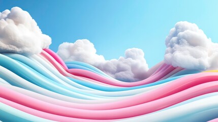 Pastel cloud waves abstract background, colorful surreal landscape, digital art, design inspiration, digital painting
