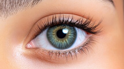 Fototapeta premium Close-up of a Striking Green Eye with Long Eyelashes