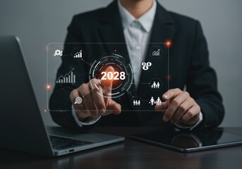 Fototapeta premium Businessperson Planning 2028 Goals Growth and Family