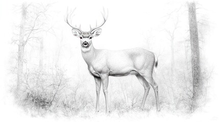 Majestic Mule Deer in Winter Woods: A Penciled Masterpiece