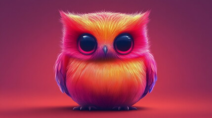 Naklejka premium Colorful fluffy owl with big eyes on gradient background