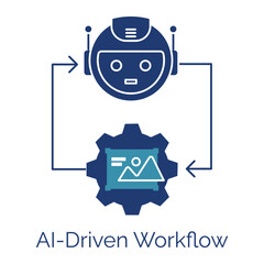 AI-Driven Workflow Icon, Automated Process Optimization, Smart Task Management, Machine Learning Efficiency, AI-Powered Productivity, Digital Workflow Automation, Neural Network Operations, 