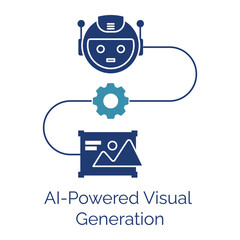 AI-Powered Visual Generation Icon, Smart Image Creation, Automated Graphic Design, Machine Learning Art, Neural Network Illustration, Digital Content Generation, Cognitive Visual Synthesis, Future 