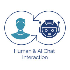 Human and AI Chat Interaction Icon, Collaborative Conversation System, Man-Machine Dialogue, Hybrid Communication Interface, Digital Chat Partnership, 