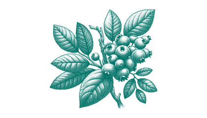 Blueberry branch engraving vector