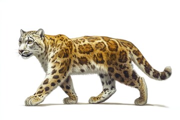 Walking Leopard with Brown Spots Isolated on White Background Full Body