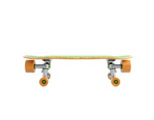A vibrant skateboard with orange wheels and green deck