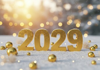 2029 New Year Gold Numbers Snowy Scene Winter Holidays Festive Background