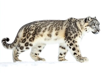 Obraz premium Snow Leopard Walking in Snow a Solitary and Majestic Feline