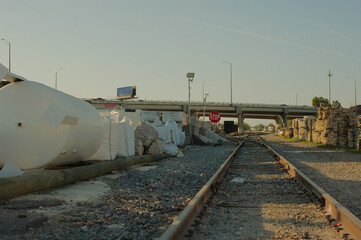 Concrete plant industrial facility and building material supply. Large cement truck in the...
