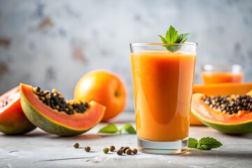 papaya juice in white background