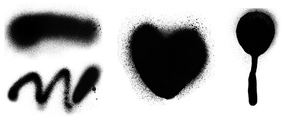Set of Abstract Black Spray Paint Brush Strokes for Creative Overlays and Design Elements on Transparent or White Background