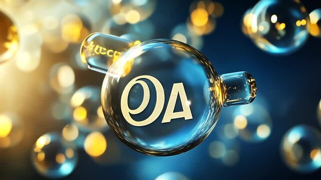 Molecular structure animation showcasing the OA compound with glowing spheres background
