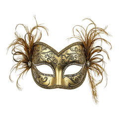 Fototapeta premium Luxurious gold masquerade mask adorned with metallic patterns shimmering crystals and elegant feathers for a sophisticated and extravagant appeal