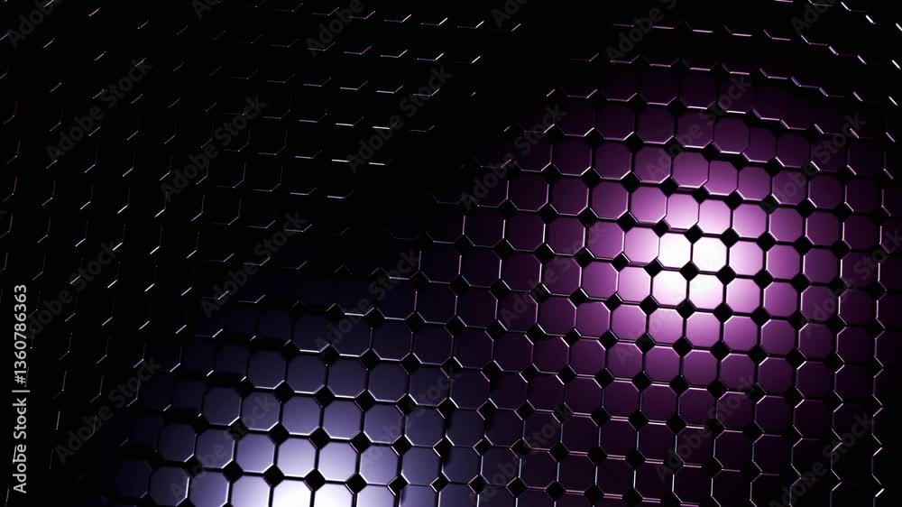 Poster abstract hexagon pattern: dark purple and violet metallic texture