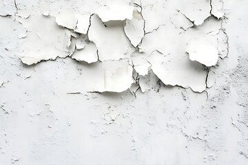 Naklejka premium Abstract white wall with peeling paint texture, flat lay composition. Ideal for design, decoration, or creative backgrounds.