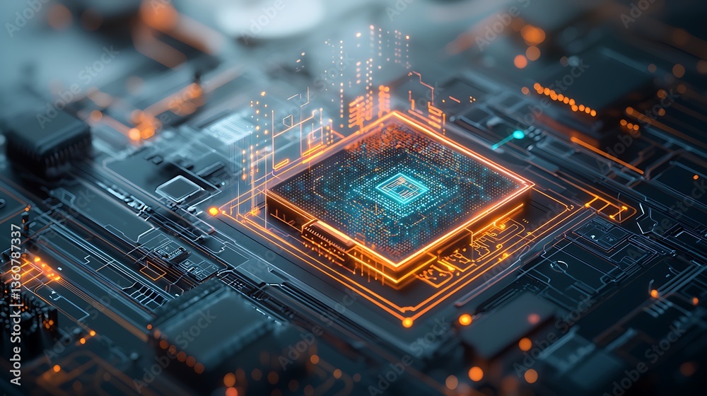 Poster high tech cpu circuit board closeup