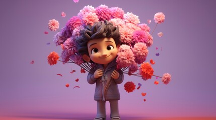 Fototapeta premium A photo of a 3D character receiving a bouquet