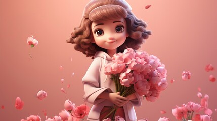 Fototapeta premium A photo of a 3D character receiving a bouquet
