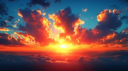 Fototapeta premium Majestic Clouds Are Illuminated During A Vibrant Sunset Display