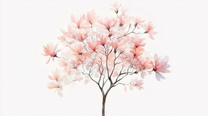 Obraz premium Delicate Pink Magnolia Tree Watercolor Painting Botanical Art Print Soft Pastel Floral Spring Blossom Nature Illustration Romantic Flower Design 