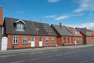 Buildings by the street in town of Grenaa in Denmark